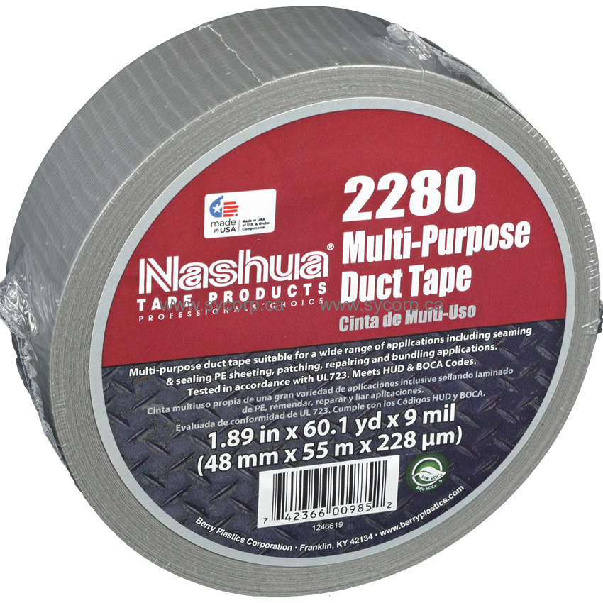 NASHUA 2280 Duct Tape,Green,1 7/8 in x 60 yd,9 mil 