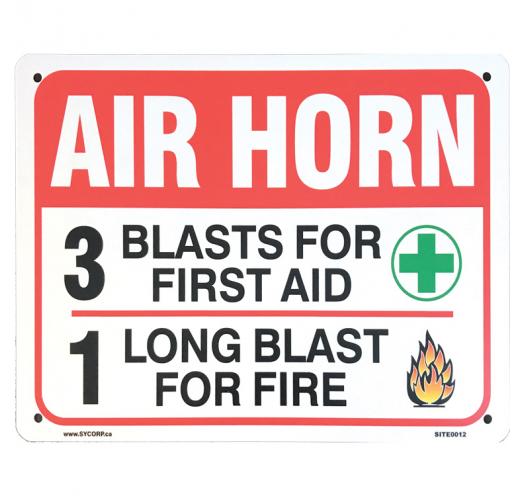 Sign, 14x10, Air Horn, 3 Blast First Aid, 1 Long for Fire