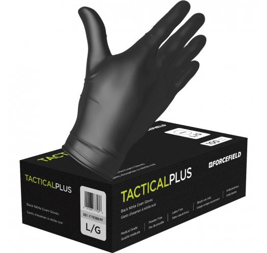 Forcefield Tactical Plus Black Nitrile Exam Gloves box with hand