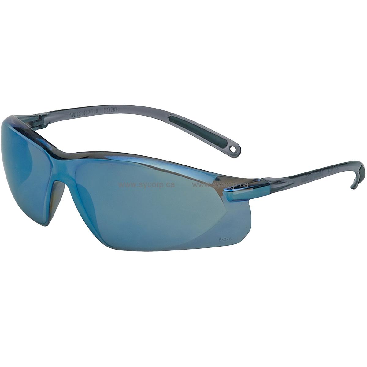 Honeywell UVEX A703 Protective Eyewear, Gray Frame, Blue Mirror Lens ...
