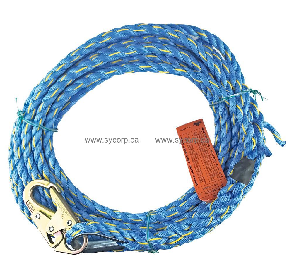 Vertical Lifeline With Locking Snap, 5/8 x 50ft, 2258050H