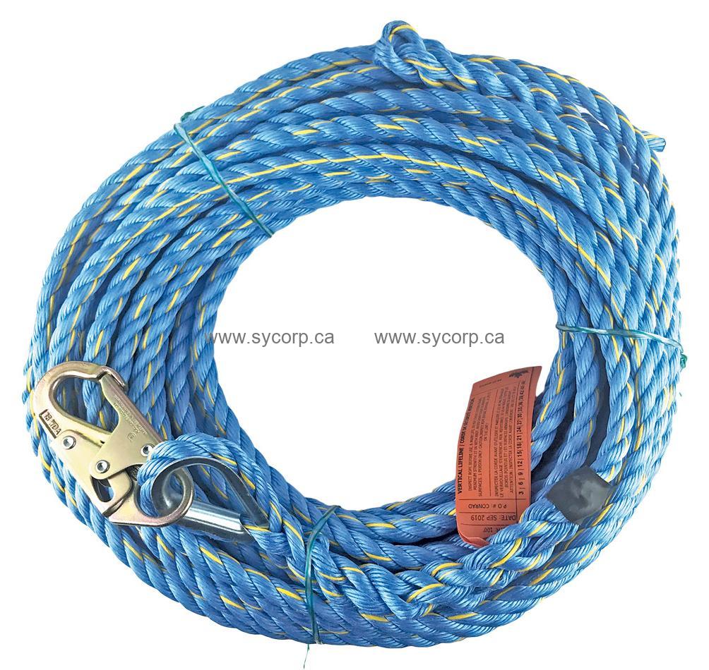 Vertical Lifeline With Locking Snap, 5/8 x 100ft, 2258100H
