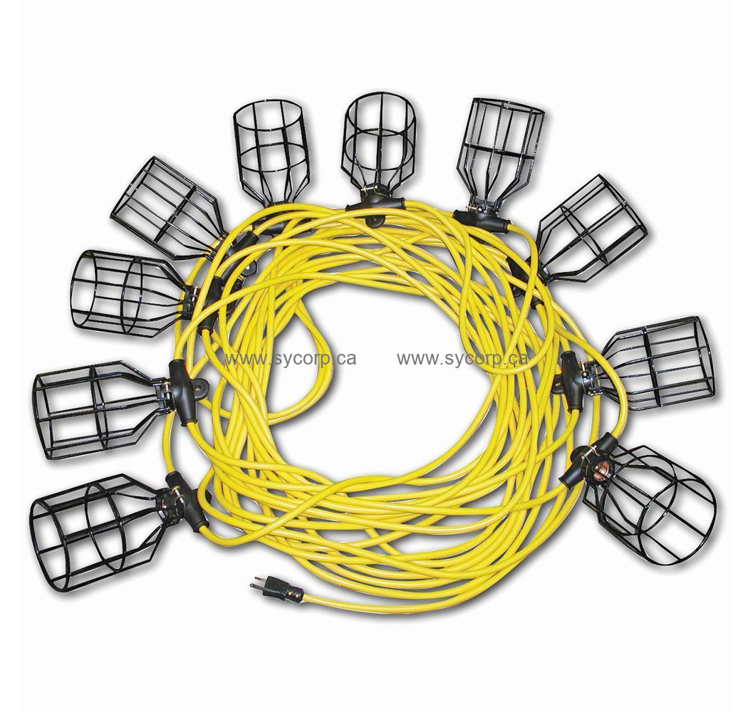 Unex String Work Lights, 100ft, 10 Steel Cage Sockets, 12/3 SJTW