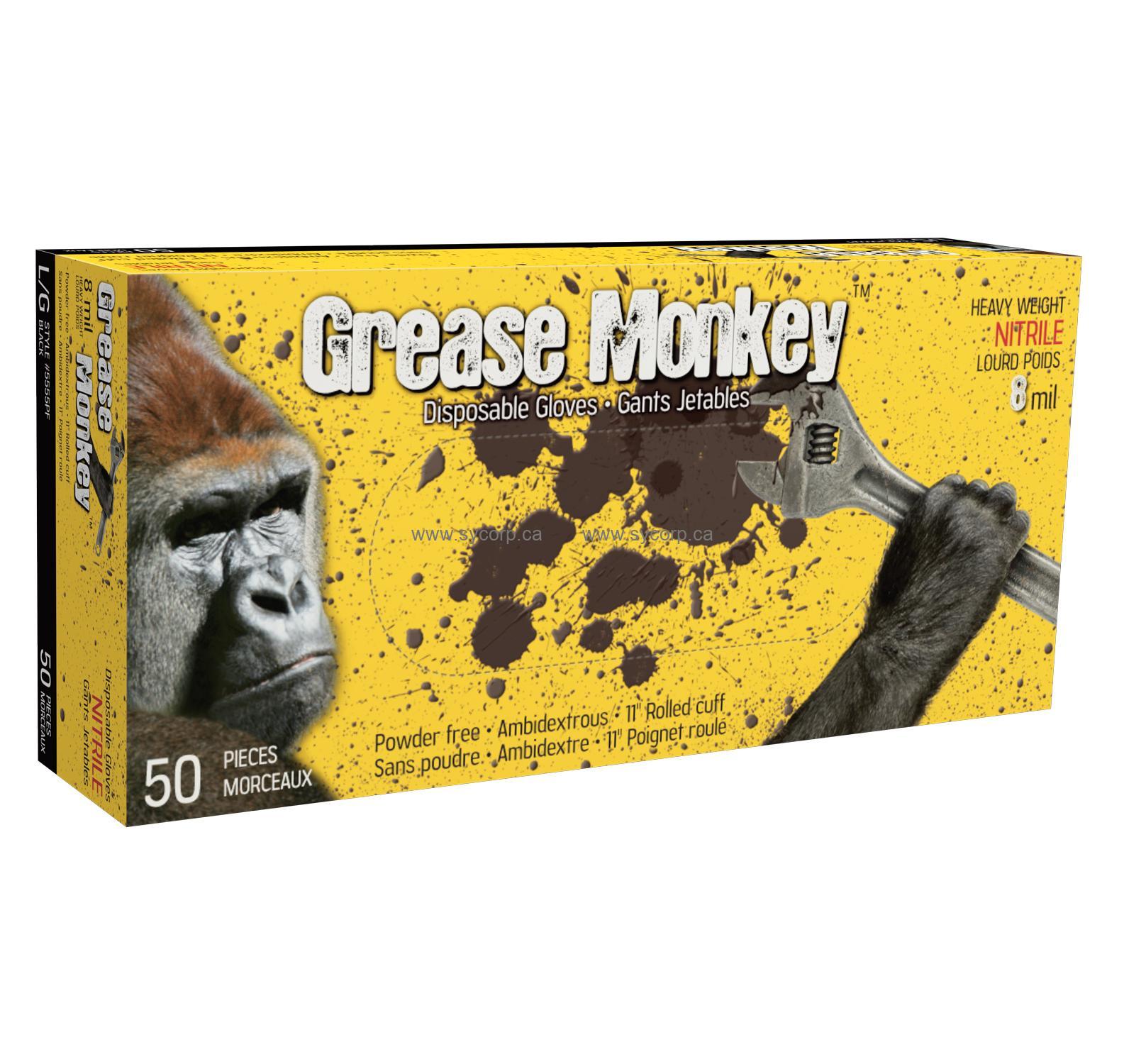 Watson 5555PF Grease Monkey, 8 mil, Disposable Nitrile Gloves, Black, Box  of 50, Medium (5555PF-M)