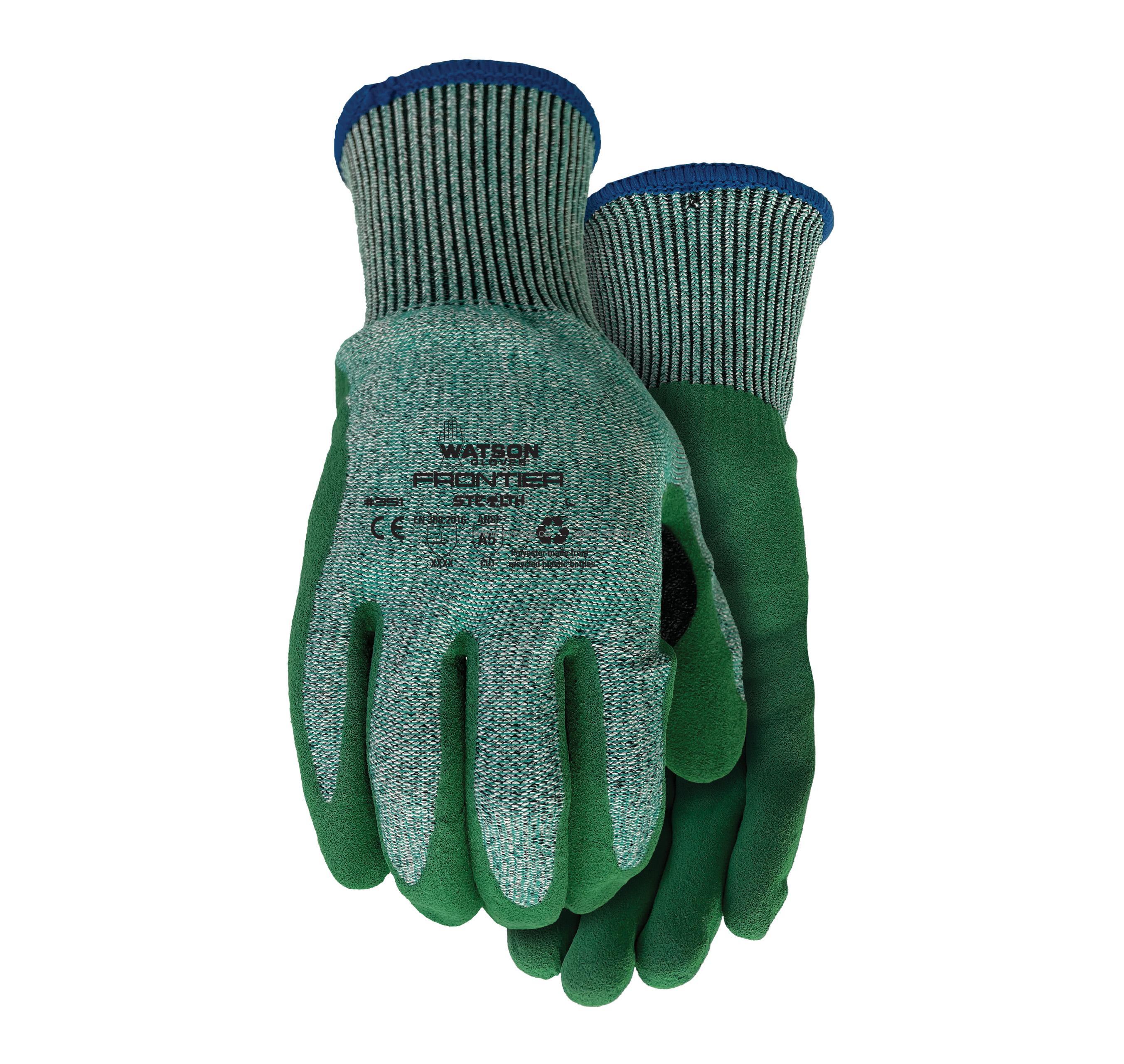Watson 351 Stealth Frontier, Cut Resistant Gloves, Natural Rubber Latex  Coated Palm, WasteNot Seamless Knit Shell, Cut A5, Green, Pair, Medium  (351-M)