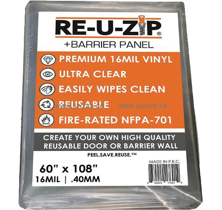 RE-U-ZIP Ultra-Clear Fire Rated Barrier Panel, 5 x 9 ft, each, RZ-RUZBP16M