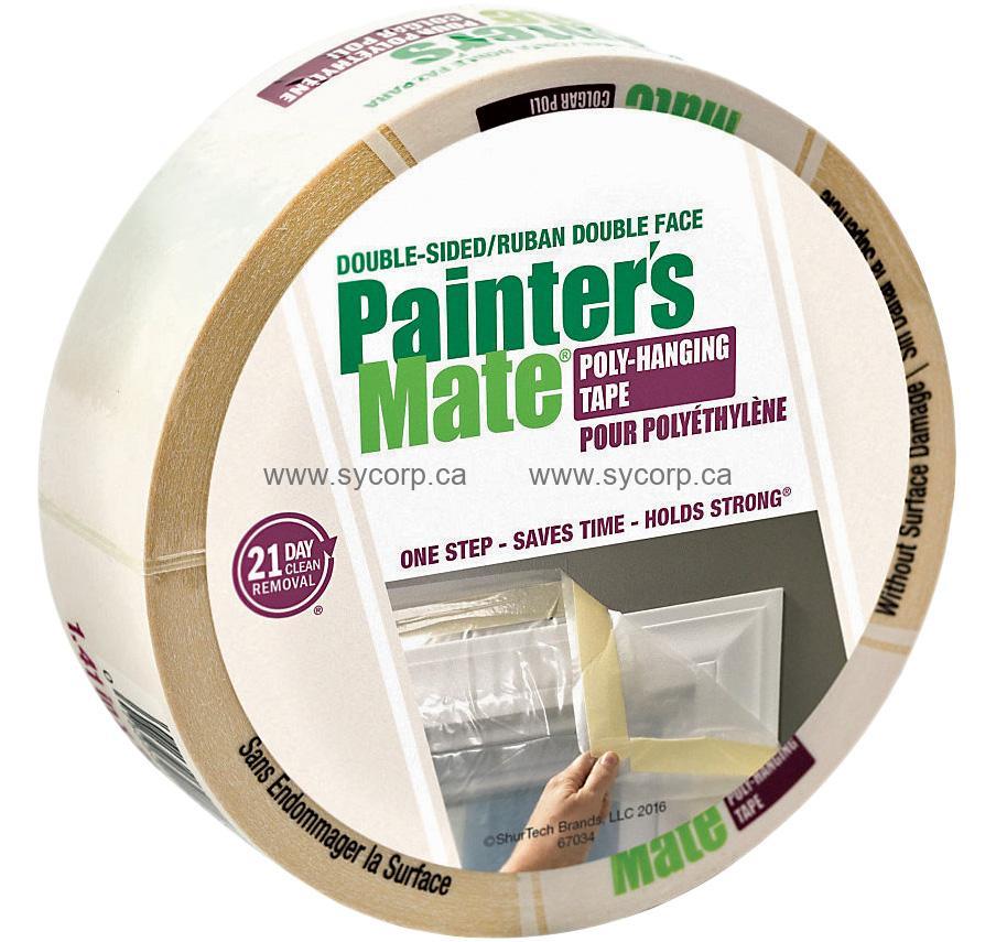 Shurtape 104658 Painter's Mate Double Sided Poly-Hanging Tape, 36mm x  22.8m, White, Roll (104658)