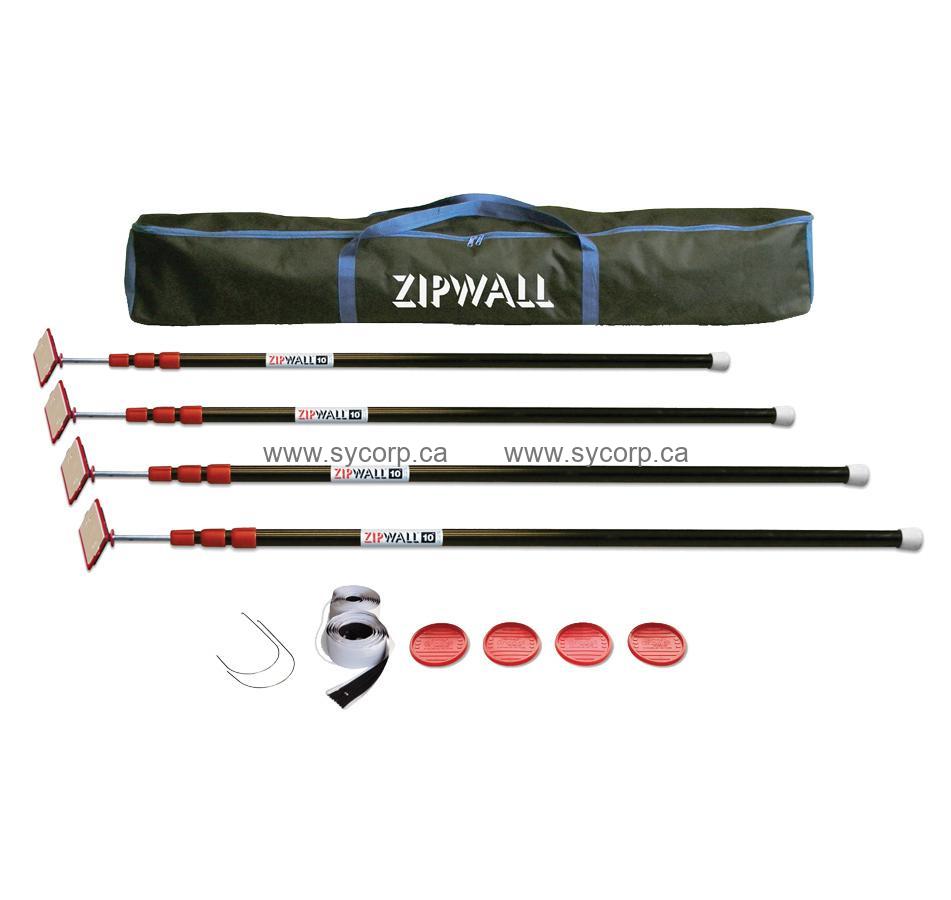 ZIPWALL ZP4 ZipPole 10 Foot Spring Barrier (Pack of 4) Loaded Poles for Dust Barriers, 4 Pack, Black